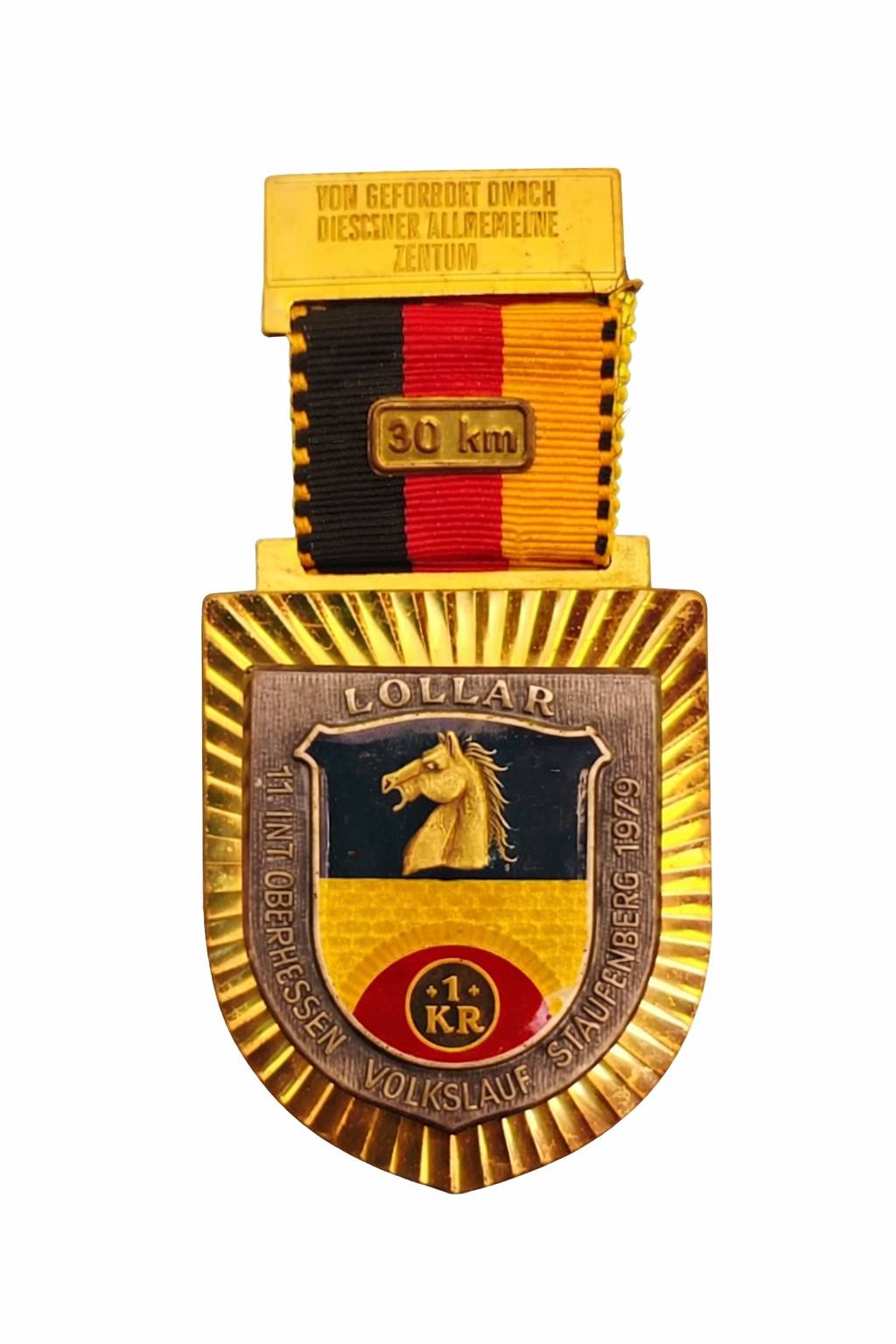 مدال کلکسیونی قدیمی آنتیک اوریجینال سوارکاری آلمانی آبکاری طلا میناکاری سال 1979