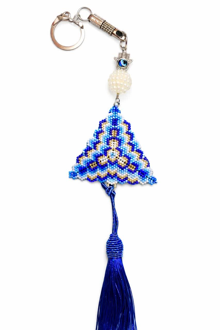 آویز چشم نظر دست بافت منجوق میوکی دلیکا برای ماشین، خونه یا محل کار