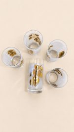 لیوان طرح انگوری طلاکوب فرانسوی کلکسیونی قدیمی و آنتیک (مجموعه 5 عددی) - Image 2